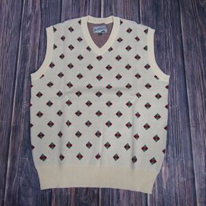 Bogey Boys Sweater Vest Mens Medium Cream Argyle Diamond Knit Cotton V-Neck